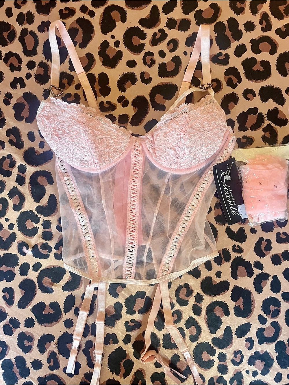 Sheer Lace Longline Bustier Corset - Pink